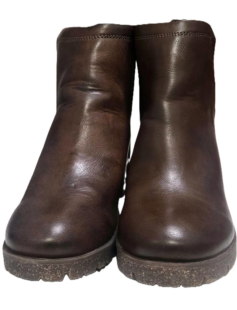 Korks Elsie Ankle Booties Chunky 3" Heel Round-Toe Brown-Faux Leather Size 10